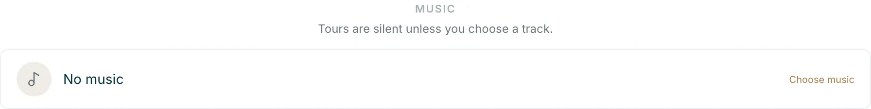 The music control on the Review step, reading No music with a Choose music action beside it